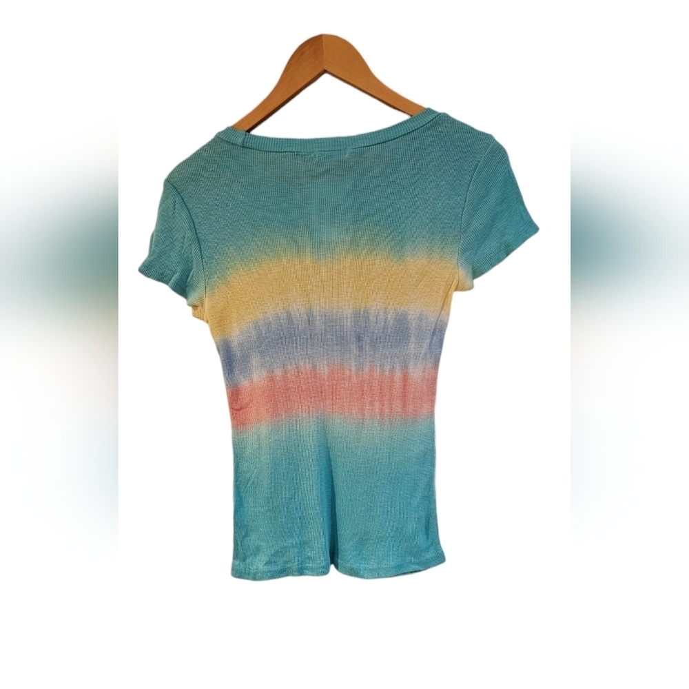 Anthropologie - NEW Maronie Tie Dye Knit Pullover T-Shirt Blue Ribbed Top​​​ - Picture 3 of 8